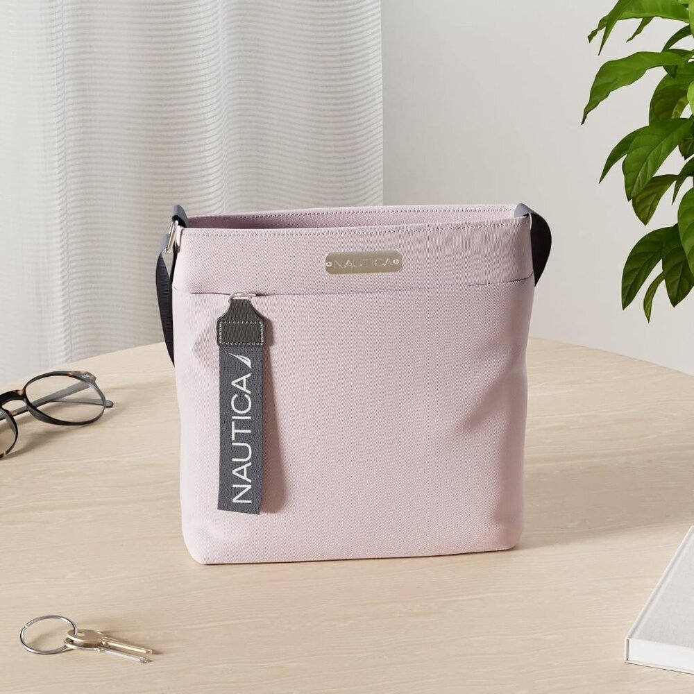 Women's Lilac Rose Nylon Crossbody Bag Purse with Adjustable Shoulder Strap - Picture 2 of 6